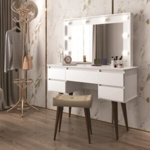 Penteadeira Camarim Strass Branca Banqueta