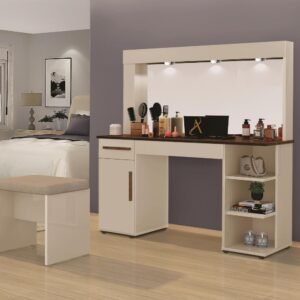 Penteadeira Camarim Jade Canela Off c/ Banqueta