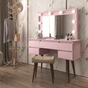 Penteadeira Camarim Strass Rosa Banqueta